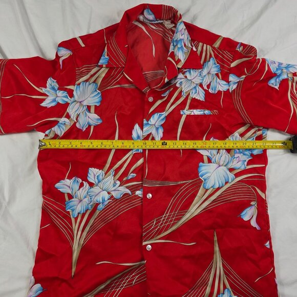 Vintage Waltah Clarks Mens Large Red Blue Floral Button Up Hawaiian Shirt Casual - Picture 5 of 8